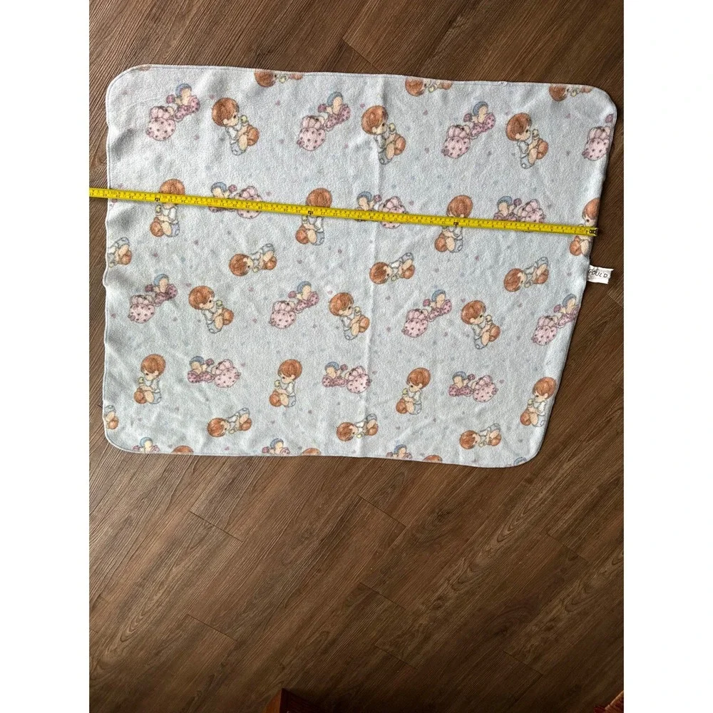 Precious Moments Baby Blanket Vintage Character Print Blue Fleece 90s Coquette